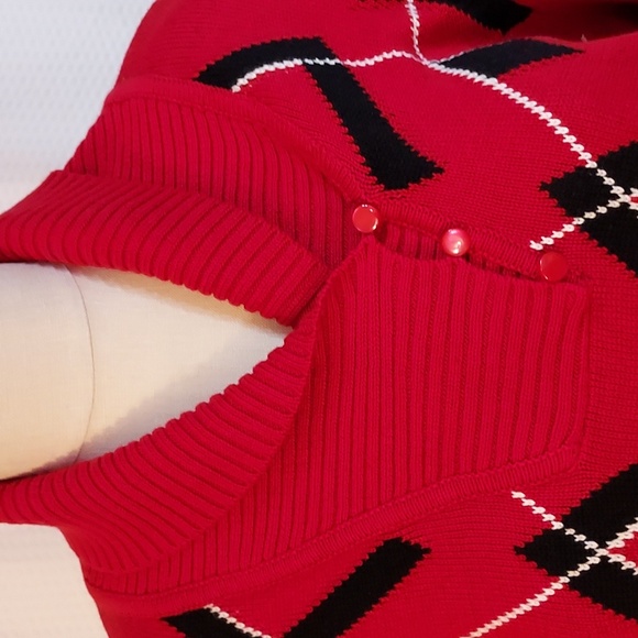 Liz Claiborne Women Sweater Red Black Argyle Shawl Collar Buttons Size 2X Preppy - Picture 2 of 11